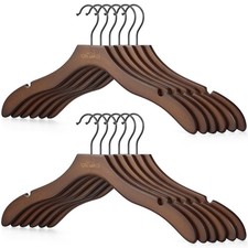 Wooden Coat Hangers 12 Pack, Premium Wood Suit Sweater No Shoulder Bump Hange...