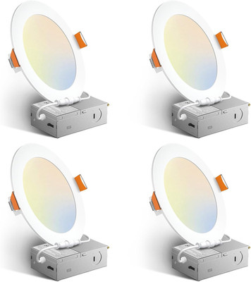 Amico 4 Pack 6 Inch 5CCT Ultra-Thin LED Recessed Ceiling Light with Junction Box