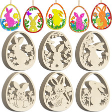36PCS Wooden Easter Ornaments to Paint, 6 Styles DIY Blank Unfinished Wood Egg C