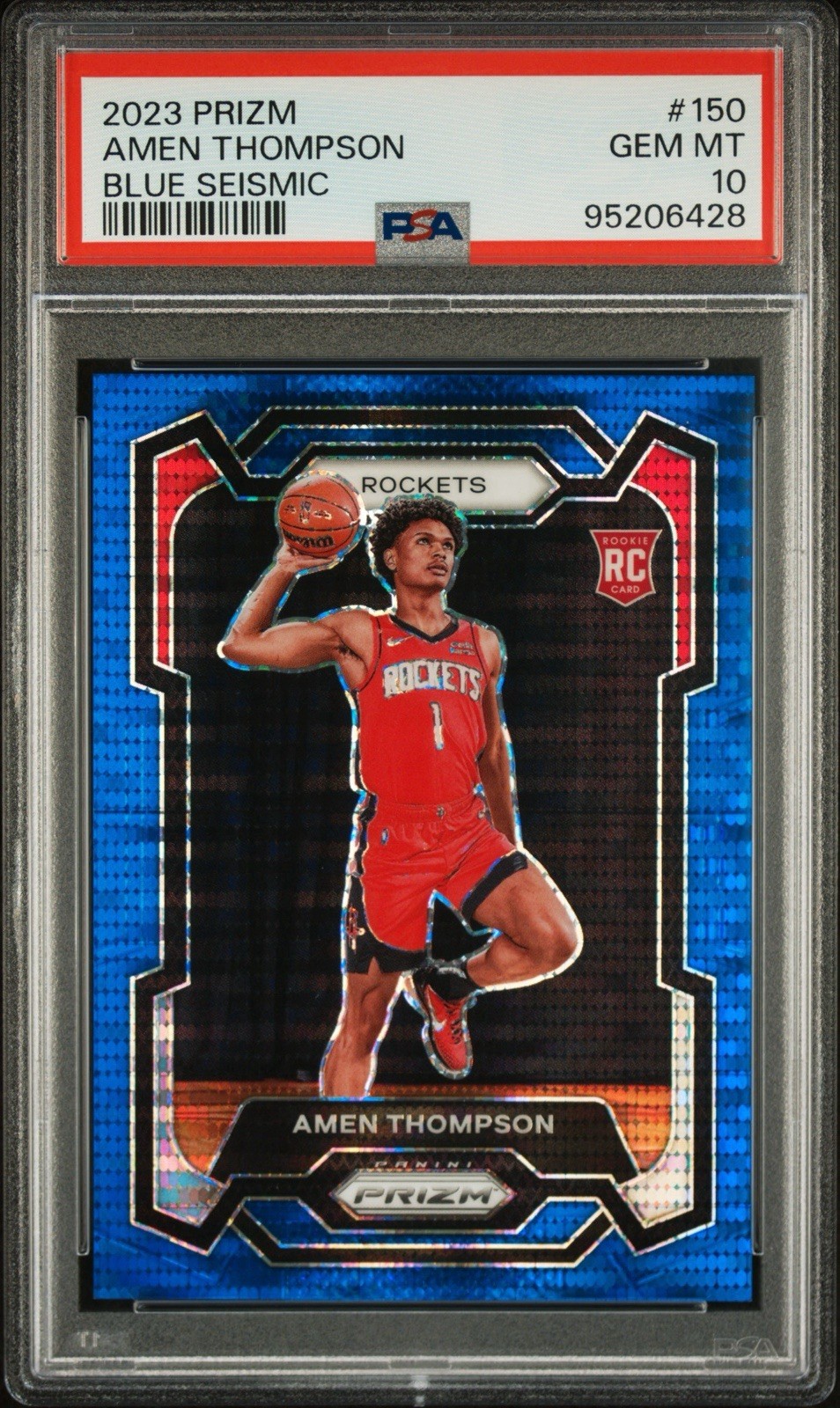 2023-24 Panini Prizm Amen Thompson #150 Blue Seismic /99 Rookie PSA 10
