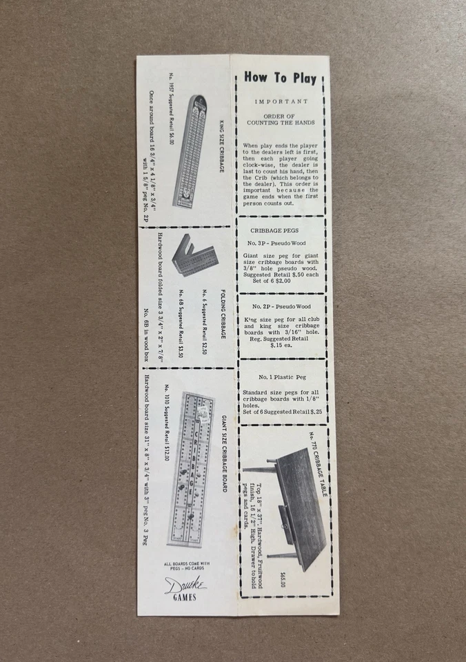 Drueke Cribbagemaster VTG Wood Cribbage Board Model 1950 Once Around 3 Tracks - Image 4 of 4