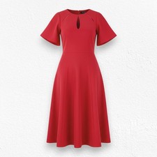 Ivy and Blu Bright Red Keyhole Crewneck Retro Fit and Flare Midi Dress Size 4