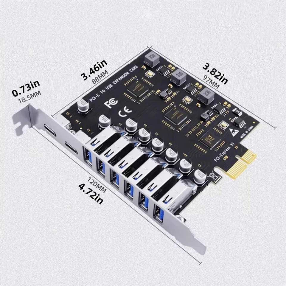 PCIE to 8 Port USB 3.2 Gen1 Controller Type C 5Gbps Expansion Card Converter - Image 3 of 4