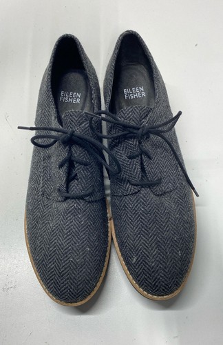 Eileen Fisher Gray Herringbone Wool Platform Shoes Women's 8.5 - Picture 5 of 7