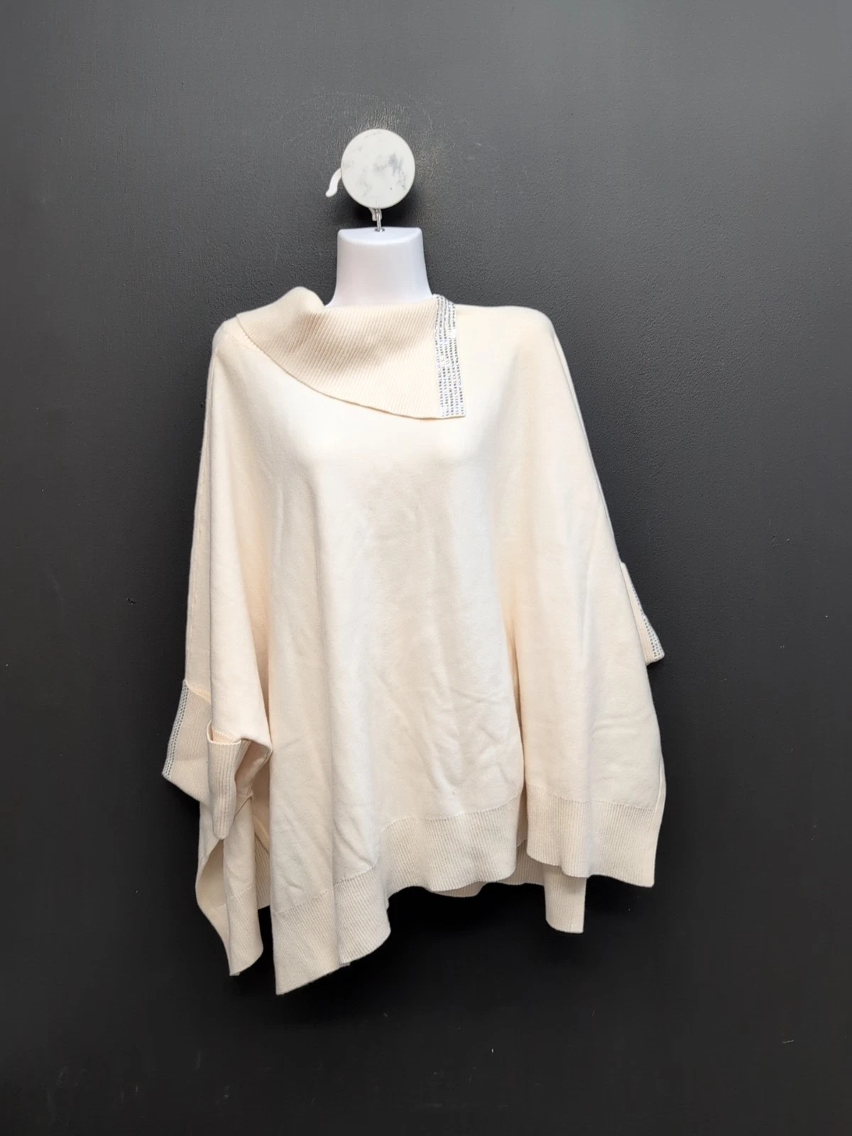 Chico's Rhinestones Embellished Cashmere Blend Poncho L XL English Cream