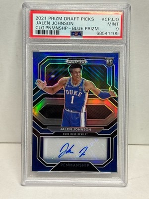 PSA 9 - JALEN JOHNSON #/45 Auto 2021 Prizm DP AUTO ROOKIE BLUE