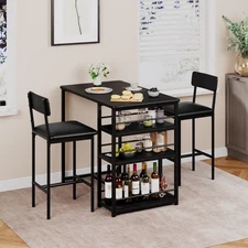 High bar tables and chairs (set of 1+2) with kitchen table, 2 bar stools, Black