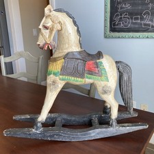 Antique Hand Crafted Wood Rocking Horse For Display 19x22  Folk Art Great PATINA