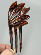 Antique Art Deco Red Rhinestone HAIRCOMB Faux Tortoiseshell Celluloid Ornament