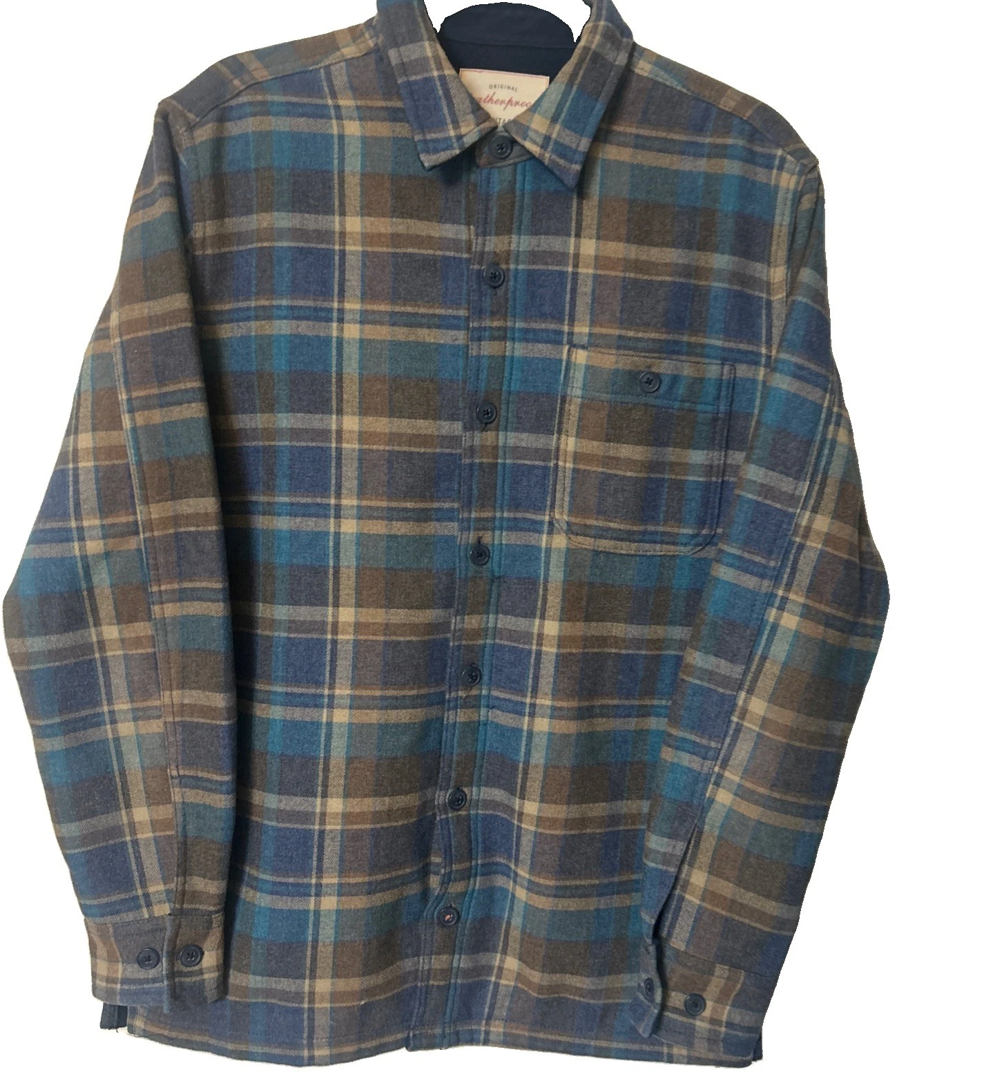 Weatherproof Men's S Flannel Plaid Fleece Blue Brown Button Down Barn Jacket - product detail image 3