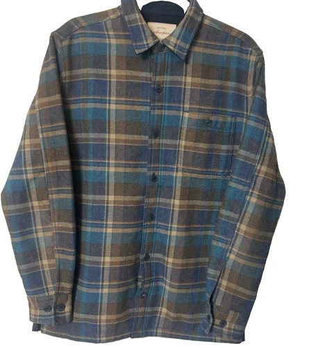 Weatherproof Men's S Flannel Plaid Fleece Blue Brown Button Down Barn Jacket image 3