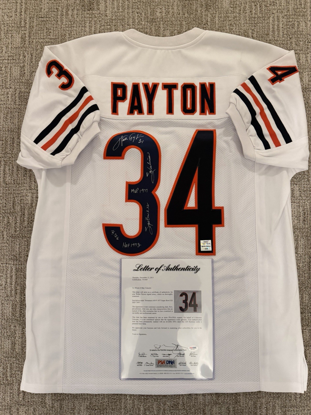 Walter Payton signed autographed jersey PSA DNA Authentication Chicago Bears