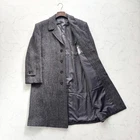 Harris Tweed  Wool Long Coat Mens Herringbone Gray Gift From Japan