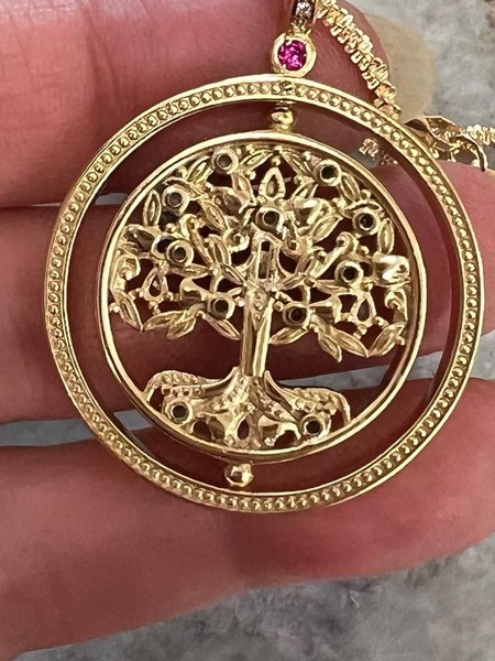 Alternate view of Genuine Gemstone 14k Gold Solid 925 Tree Life "spinner" Necklace Real