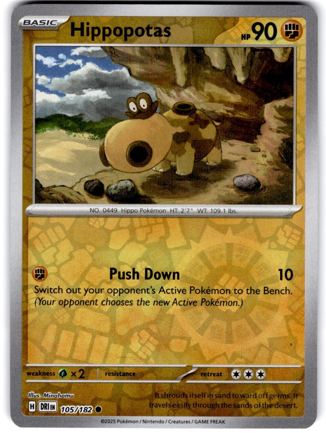 Pokemon Hippopotas Destined Rivals 105/182 Reverse Holo Near Mint English