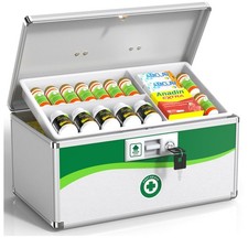 ZORVIDSON Medicine Lock Box, First Aid Safe Medication Storage Box, Layered