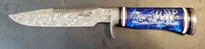Impact Cutlery Custom Damascus Hunting Knife Engraved Blue Resin handle- 2399