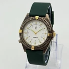 Vintage 1994 Men's TIMEX Two-Tone, White Dial 40mm Watch, Green Band BAD INDIGLO