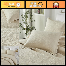 Quilted Pillow Shams Set of 2, Standard Size Cotton Beige Vintage Farmhouse Deco
