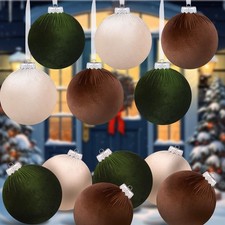 12 Pcs Jumbo Neutral Velvet Christmas Balls Ornaments Bulk 6 Inch Extra Large...