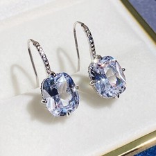 Cushion Cut Cubic Zirconia Earrings L: 24 mm 14K White Gold Plated Drop/Dangle