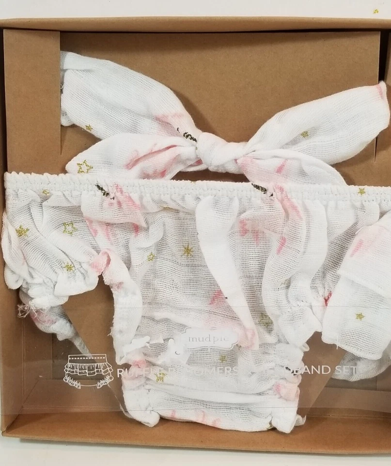 Mud Pie Ruffle 开花器和发带 2 件套 0-6 个月 — 第 3/4 张图片