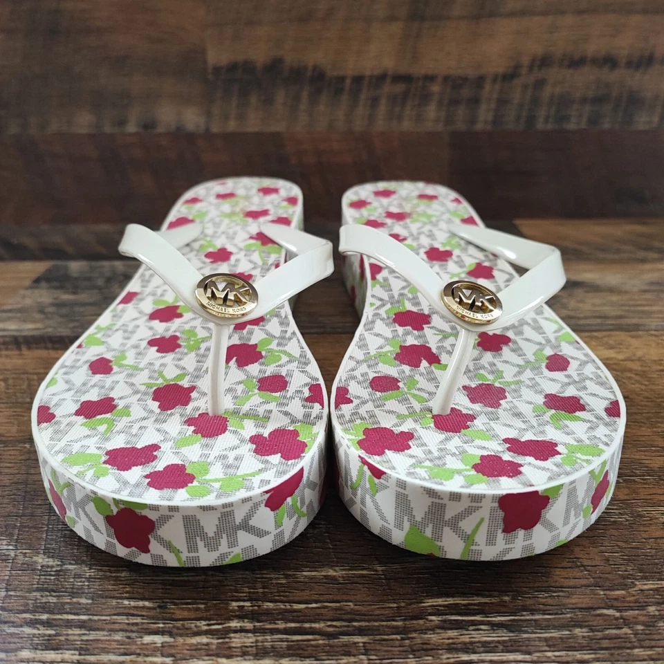 Sandalias de cuña Michael Kors Bedford Signature blancas florales talla 10 para mujer Foto 2 de 4