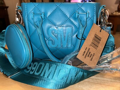 Steve Madden Crossbody Purse Teal Satchel Guitar Strap Quilted Bag Ear Bud  Case