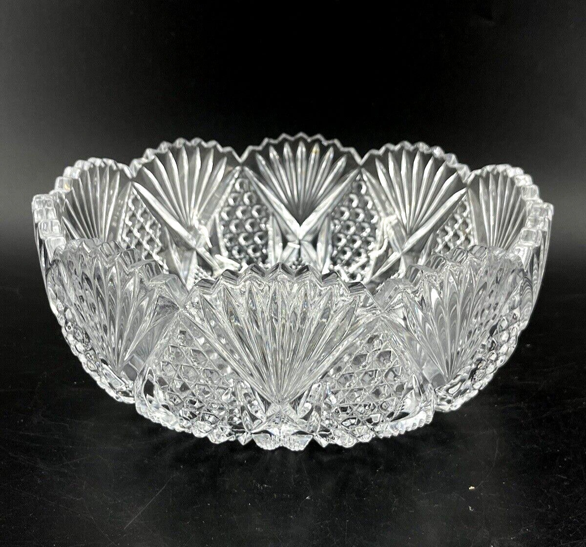 Vintage EAPG Fan File Crystal Clear Pressed Glass Scalloped Serving Bowl 9
