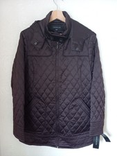 Jones New York Women's Brown Quilted Zip Front Jacket L Large Hooded