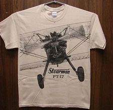 Stearman PT-17 Airplane T-shirt with HUGE print on front and back -- Sand (tan)