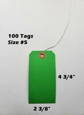100 Blank Green Wired Tags 4 3/4" x 2 3/8" Size 5 Large Shipping Hang Strung