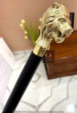 Victorian Solid Brass Lion Head Handle Wooden Walking Stick Cane Mother  s Day