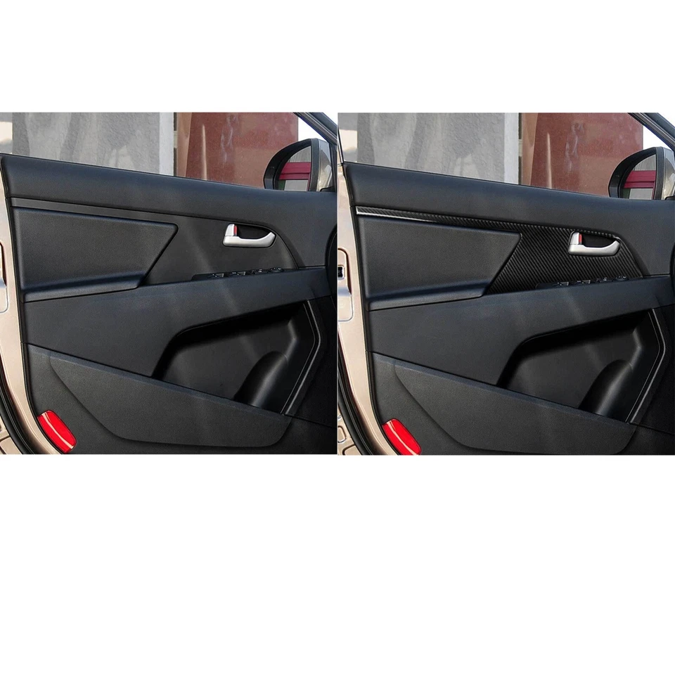 Cubierta de panel de puerta delantera interior de fibra de carbono real para Kia Sportage R GL 2011-16 Foto 4 de 4