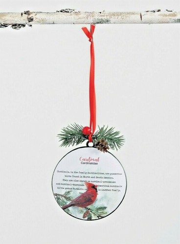 NWT 4" Rustic Cardinal on Pine Bough Metal Domed Disk Disc CHRISTMAS ORNAMENT - Picture 8 of 8