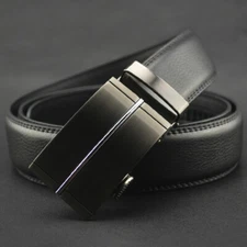 Men's Cow Leather Belt Automatic Buckle Belt Black Ratchet Strap Fashion Gift