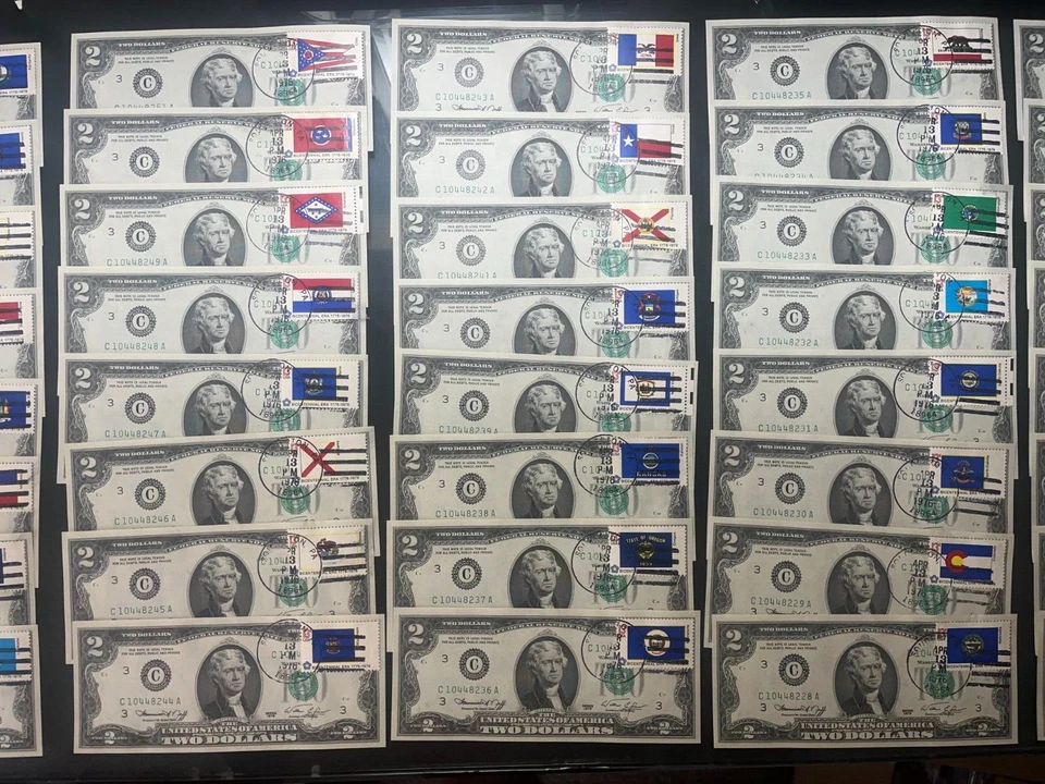ALL 50 1976 First Day of Issue State Flag Stamps on Two Dollars Bills #77776 - Image 3 of 4