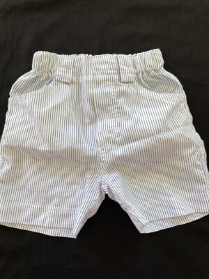 CCN Style Blue/White Stripe Poly/Cotton Faux Fly Elasticized Shorts -3-6 Months