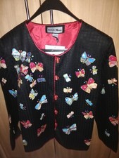 Indigo Moon Vintage Black Patchwork Butterfly Embroidery Jacket.1xl Brand New Wt