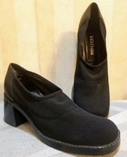 Y2K Vtg Kenneth Cole Reaction 6.5 Leather Fabric Mesh Black Chunky Block Heels