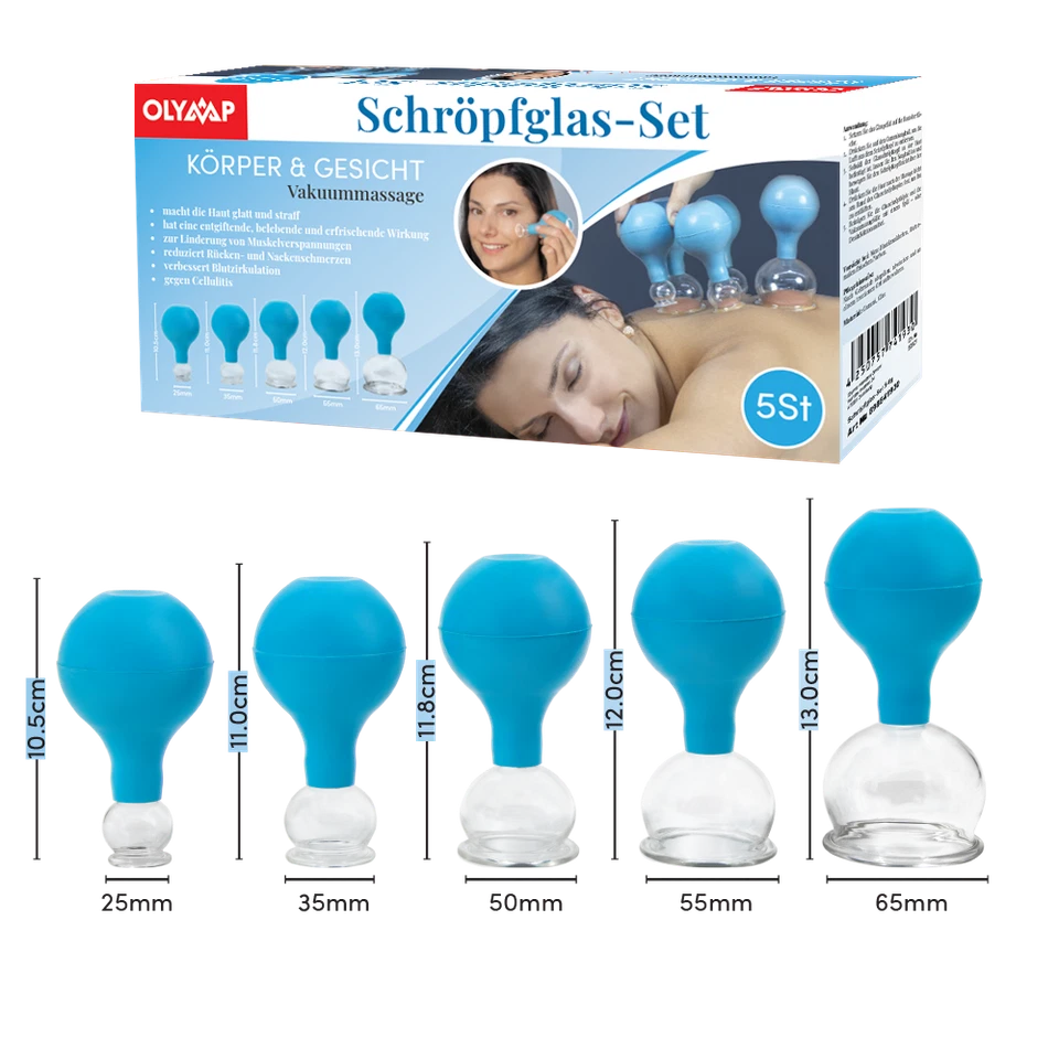 OLYMP Schröpfglas mit Saugball 5er Set Vakuummassage Körper und Gesichtsmassage Банки