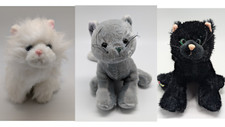 3 GANZ Webkinz Cat Plush - Charcoal HM152 - Black HM135 - Persian HM110 NO CODES