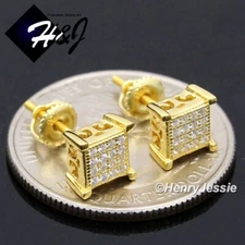 925 STERLING SILVER BLING MOISSANITE 6MM SQUARE GOLD PLATED STUD EARRING*MGE268