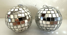 Set of 2 Glass Disco Ball Christmas Ornaments 2" Mirror Mirrored Silver Taiwan