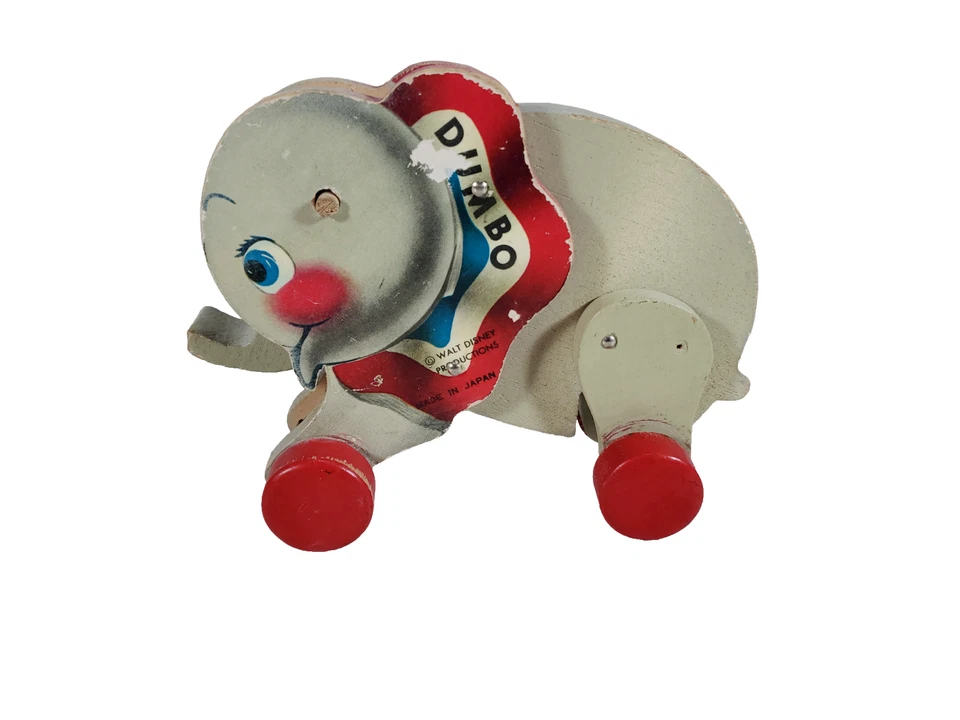 Винтажная антикварная игрушка Дамбо на колесах дерево - Изображение 2 из 4