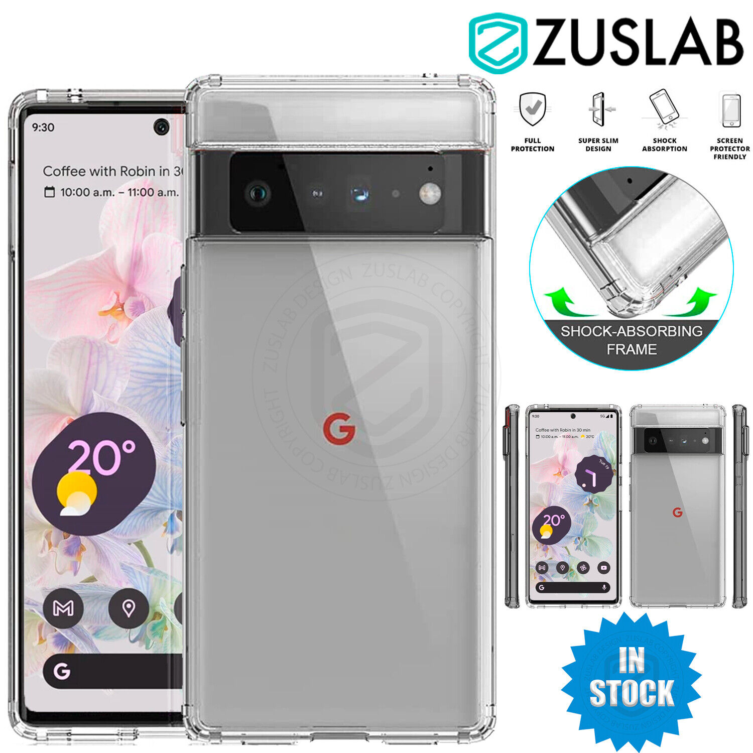 For Google Pixel 8 7a 7 6 6 Pro 5G 6A 5 Case ZUSLAB Clear Slim Shockproof Cover