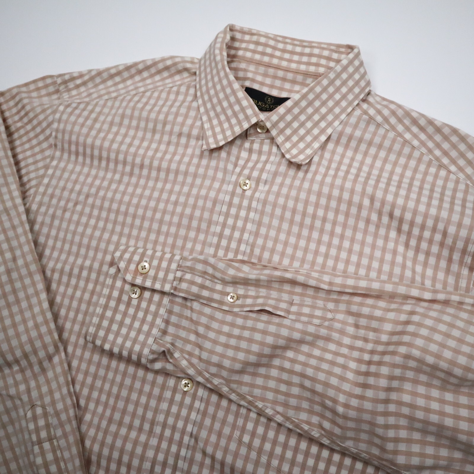 Bugatchi Uomo Button Down Plaid Checked Brown Whi… - image 1