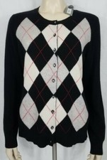 NWT Apt. 9 black gray argyle 100 Cashmere button cardigan sweater ladies Large