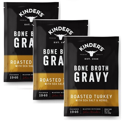 Kinder's Bone Broth Roasted TURKEY BONE BROTH Gravy 1 oz. (3 Envelopes) --08--