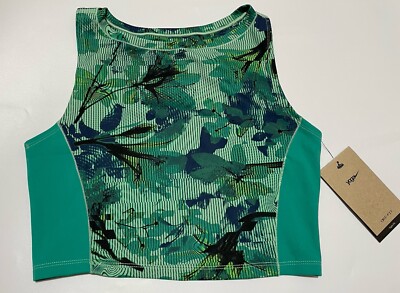 NIKE DRI FIT DAMEN CROP TOP TIGHT FIT CUT OUT GRÜN PRINT YOGA GYM RUNNING, S
